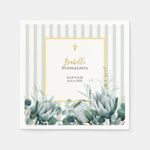 Elegante Salbeigrüne Goldene Florale Taufe Serviette