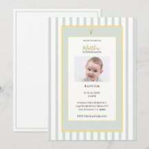 Elegante Salbeigrüne Goldene Foto-Tauf-Einladung