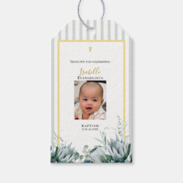 Elegante Salbeigrüne Goldene Foto-Taufe Geschenkanhänger