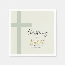 Elegante Salbeigrüne Goldene Minimale Kreuz-Taufe