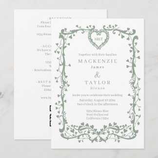 Elegante Salbeigrüne Hochzeit Französischer Rahmen Einladung