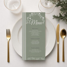 Elegante Salbeigrüne Hochzeits-Menükarte