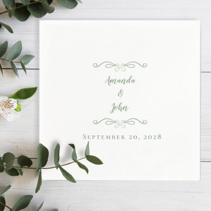 Elegante Salbeigrüne Hochzeitsempfangs Namen Datum Serviette
