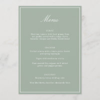 Elegante Salbeigrüne Hochzeitsmenü-Schrift Calligr