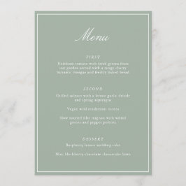 Elegante Salbeigrüne Hochzeitsmenü-Schrift Calligr Menükarte