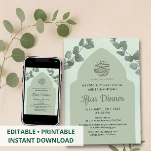 Elegante Salbeigrüne Islamische Arch Iftar-Dinner- Einladung