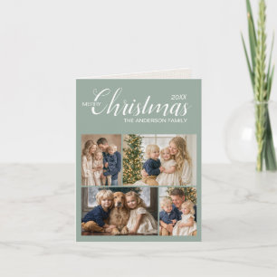 Elegante Salbeigrüne Mehrfach-Foto-Weihnachtskarte Feiertagskarte