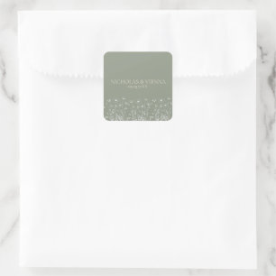 Elegante Salbeigrüne Minimalistische Boho-Blumenho Quadratischer Aufkleber