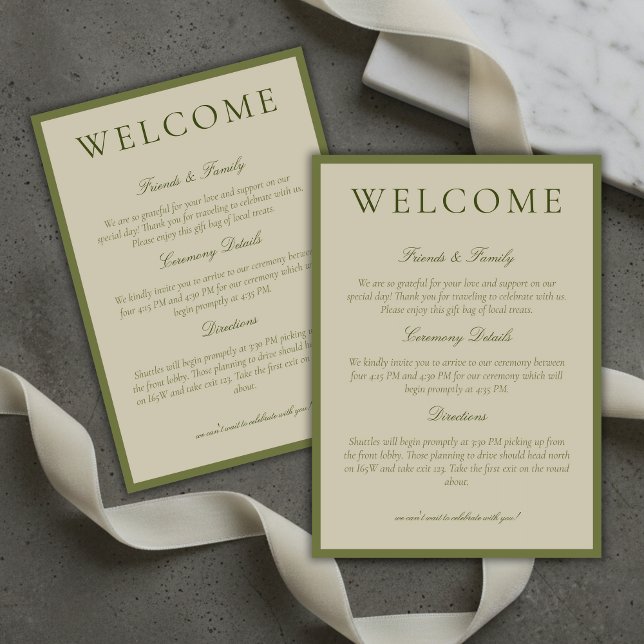 Elegante Salbeigrüne Minimalistische Hochzeitsbegr Programm (Elegant Sage Green Minimalist Wedding Welcome Program)