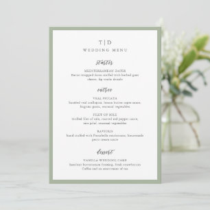 Elegante Salbeigrüne Monogramm Moderne Hochzeit Menükarte