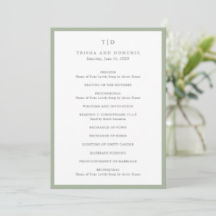 Elegante Salbeigrüne Monogramm Moderne Hochzeit Programm