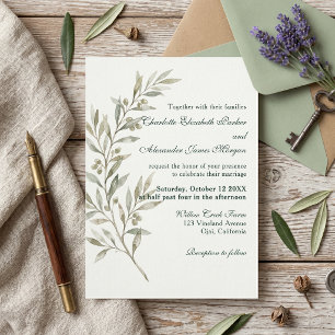 Elegante Salbeigrüne Olivenzweig Botanische Hochze Einladung