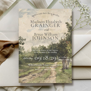 Elegante Salbeigrüne Romantische Landschaftskunst- Einladung