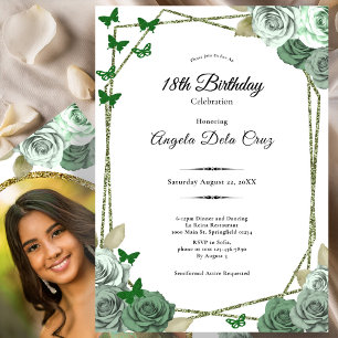 Elegante Salbeigrüne Rosen 18. Geburtstagsdebüt Einladung