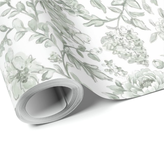 Elegante Salbeigrüne Rosenblüten  Geschenkpapier (Rolleneckpunkt)
