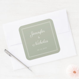 Elegante Salbeigrüne Schrift Hochzeit Quadratischer Aufkleber