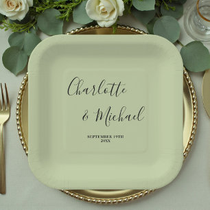 Elegante Salbeigrüne Schrift Minimalistische Hochz Pappteller