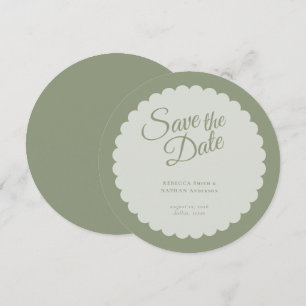 Elegante Salbeigrüne Schrift Scallop Hochzeit Save The Date