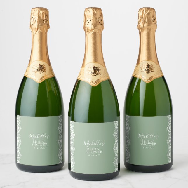 Elegante Salbeigrüne Spitzen-Brautparty (Flaschen)