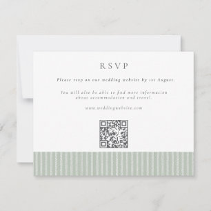 Elegante Salbeigrüne Streifen QR-Code Hochzeit RSVP Karte