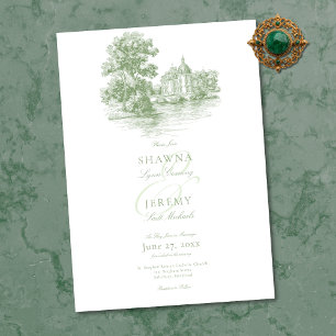 Elegante Salbeigrüne Toile Französische Manor-Hoch Einladung