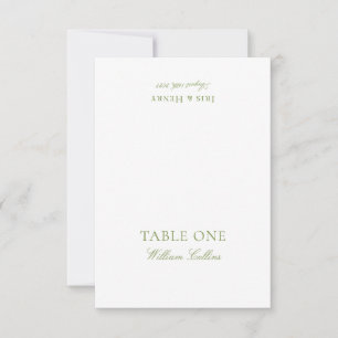 Elegante Salbeigrüne und Beige Hochzeitsplatzkarte Einladung