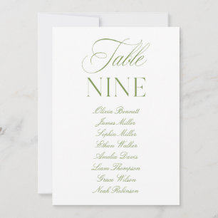 Elegante Salbeigrüne und Weiße Hochzeitstisch-Numm Einladung