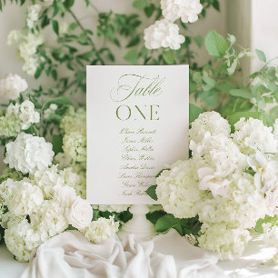 Elegante Salbeigrüne und Weiße Hochzeitstisch-Numm Einladung