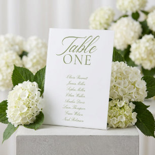 Elegante Salbeigrüne und Weiße Hochzeitstisch-Numm Sockelschild