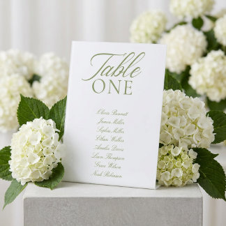 Elegante Salbeigrüne und Weiße Hochzeitstisch-Numm Sockelschild