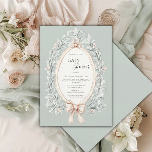 Elegante Salbeigrüne Vintage-Baby-Einladungsfeier Einladung
