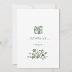 Elegante Salbeigrüne Vintage-Blumen-QR-Code-Hochze Einladung