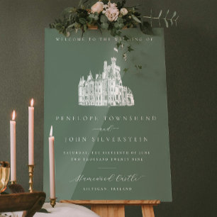 Elegante Salbeigrüne Vintage-Burg Willkommens-Hoch Acrylschild