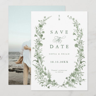Elegante Salbeigrüne Vintage-Klassische Florale Ho Save The Date