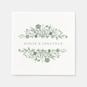 Elegante Salbeigrüne Vintage-Klassische Florale Ho Serviette