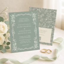 Elegante Salbeigrüne Vintage-QR-Code-Hochzeit