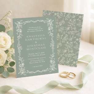 Elegante Salbeigrüne Vintage-Victorian-Hochzeit Einladung