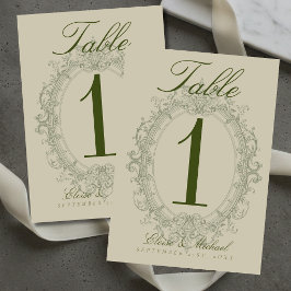 Elegante Salbeigrüne Wappen-Hochzeit Tischnummer