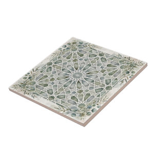 Elegante Salbeigrüne Wasserfarbe Marokkanisches Ze Fliese