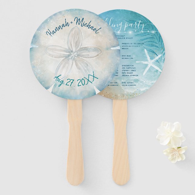 Elegante Sand Dollar Muschel Blue Aquamarin Beach  Fächer (Vorne und Hinten)