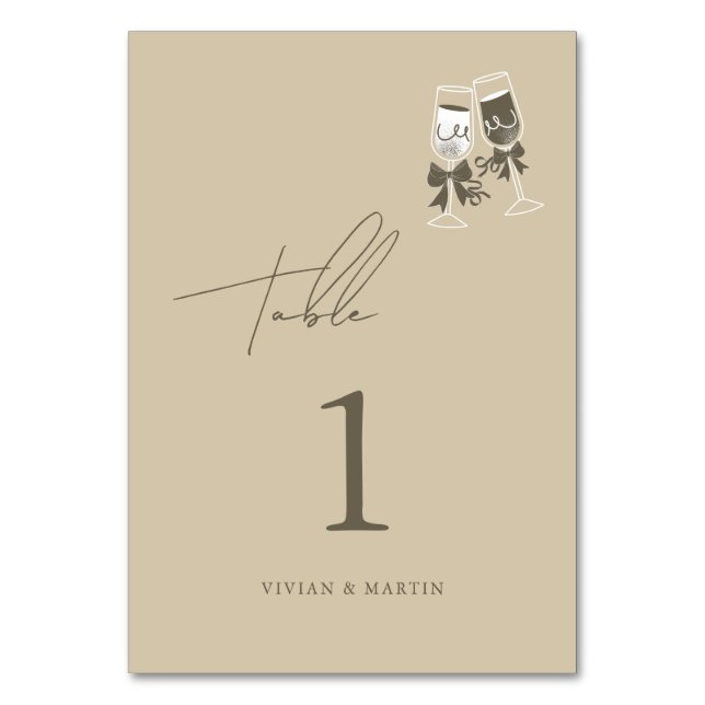 Elegante Sand Green Wedding Tischnummer (Vorderseite)