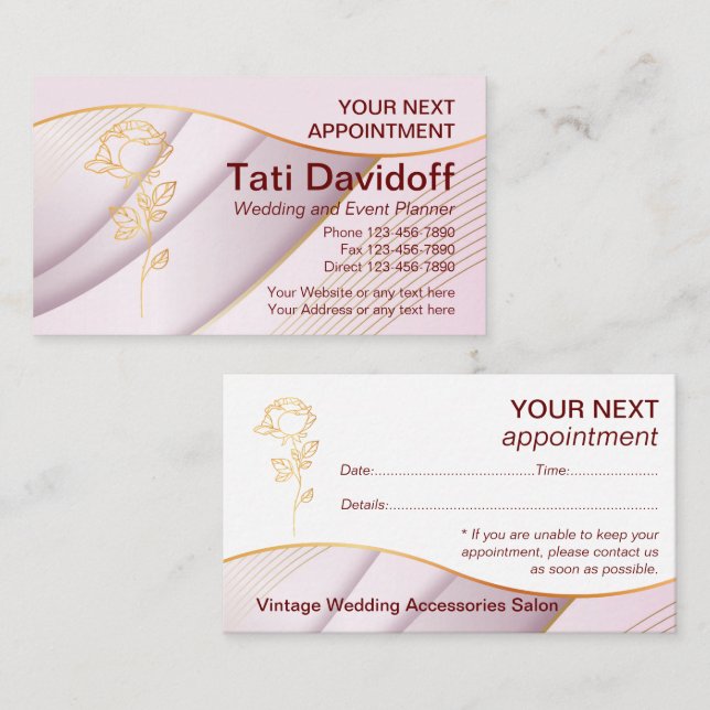 Elegante sanfte Farben Rosa Gold Terminierungskart Terminkarte (Vorne/Hinten)
