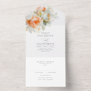 Elegante sanfte Licht-Rosenblumen Boho-Hochzeit All In One Einladung
