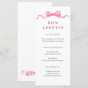 Elegante, sanfte, rosa, handgezeichnete Bow-Hochze Menükarte