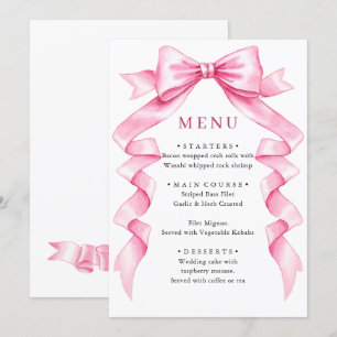 Elegante, sanfte, rosa, handgezeichnete Bow-Hochze Menükarte