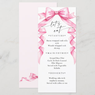 Elegante, sanfte, rosa, handgezeichnete Bow-Hochze Menükarte