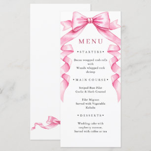 Elegante, sanfte, rosa, handgezeichnete Bow-Hochze Menükarte