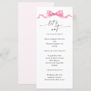 Elegante, sanfte, rosa, handgezeichnete Bow-Hochze Menükarte
