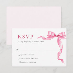 Elegante, sanfte, rosa, handgezeichnete Bow-Hochze RSVP Karte