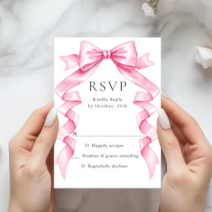Elegante, sanfte, rosa, handgezeichnete Bow-Hochze RSVP Karte